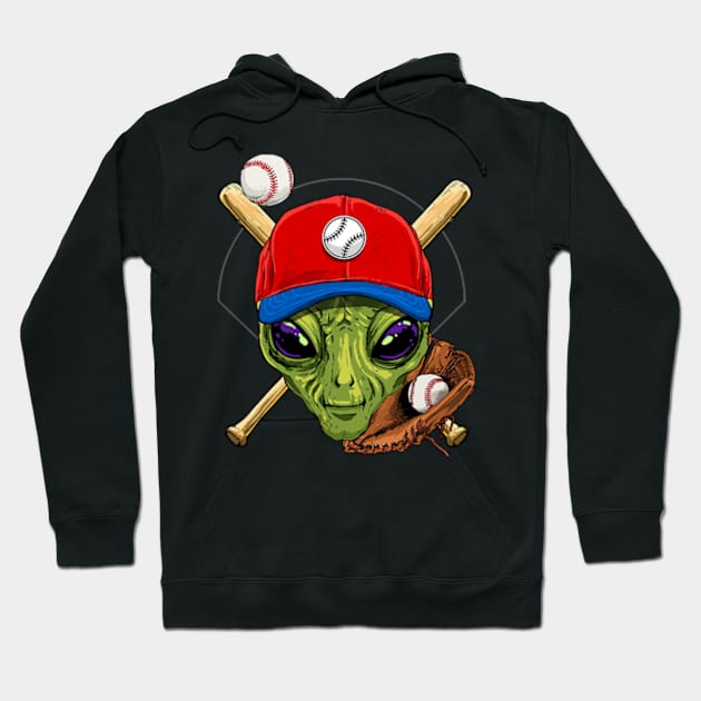 Baseball Lover Alien Player Hoodie by credittee